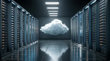High-tech server room with cloud computing concept, showcasing data storage and connectivity - Powered by Adobe