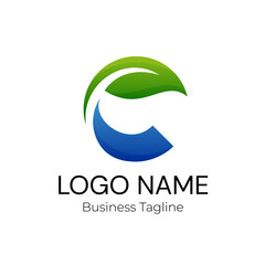 Logo Letter C Green Blue Plant Business Company Design Template