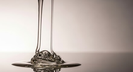 Silver liquid flowing in abstract pattern against neutral background