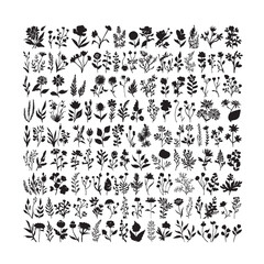 Big floral collections of black silhouettes of floral backgrounds .