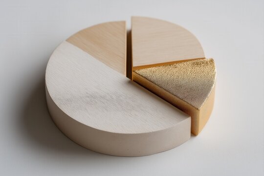 Elegant wooden pie chart with gold segment for premium business presentation