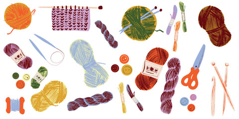 set of sewing tools and buttons