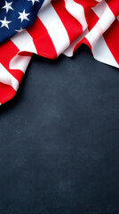 A close-up view of the American flag draped elegantly, showcasing its vibrant colors against a dark background.