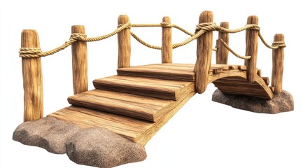 Wooden bridge with rope railing