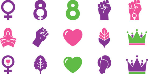 International women s day symbols collection with numbers 8 and female icons