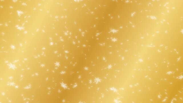 White snow flakes falling down from top on gold gradient moving background. Abstract background for Merry Christmas, Happy Holidays, Season's greetings, Happy Valentine's day and wedding ceremony.