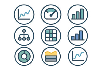 Modern business icons set for data visualization charts and metrics analysis