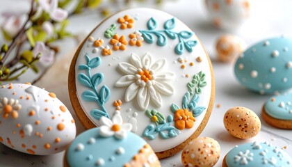 Decorated Easter egg cookies with floral designs