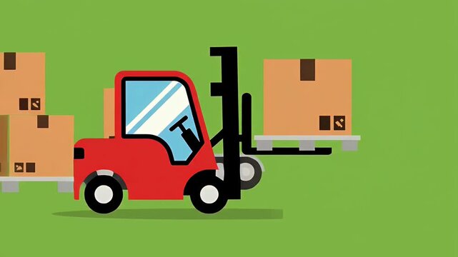 Logistics and shipping concept with forklift loading boxes from a conveyor belt illustration