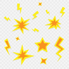 Obraz premium Electric fault icon set on checkered background. Minimalist vector lightning, explosions, short circuit and impact graphics