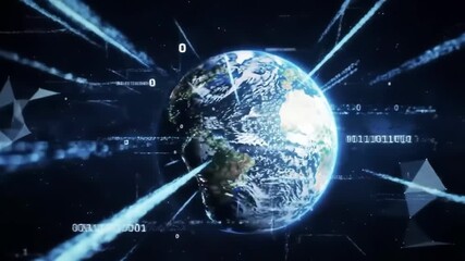Digital connections around the earth with binary code and geometric shapes - Powered by Adobe