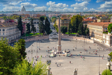 Piazza del Popolo (People's Square) in Rome, Italy. Architecture and landmark of Rome. Cityscape of Rome.