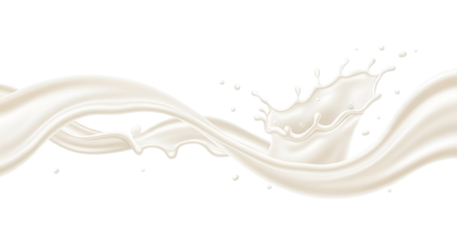 Dynamic white liquid splash and wave flowing horizontally, representing milk or cream, isolated on transparent background