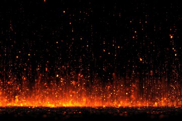 Rising Fire Embers and Hot Particles on a Dark Background