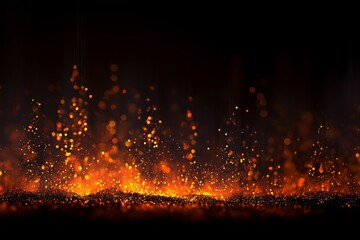 Wavy Field of Fiery Particles with Sparkling Bokeh Background