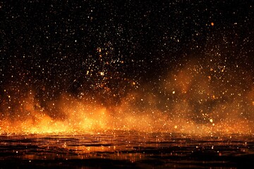 Magical Storm of Fire Embers over a Reflective Wet Surface