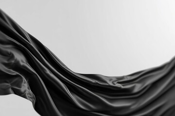 Flowing Black Silk Fabric Against a Bright White Background