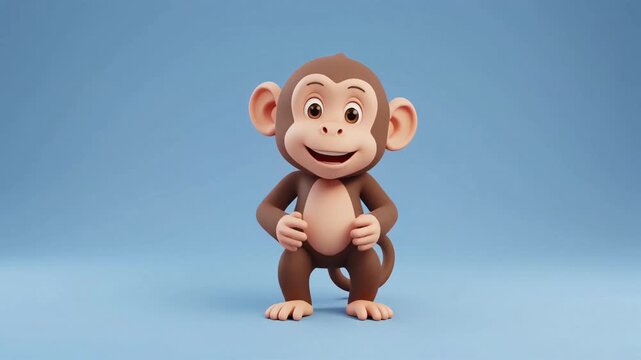 Cute 3D Animated Monkey Waving and Talking on Light Blue Background &ndash; HD Character Video