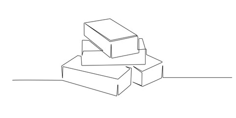 Continuous line drawing of stacked bricks arranged.One line illustration highlighting construction materials, building elements, and minimal architectural concepts.