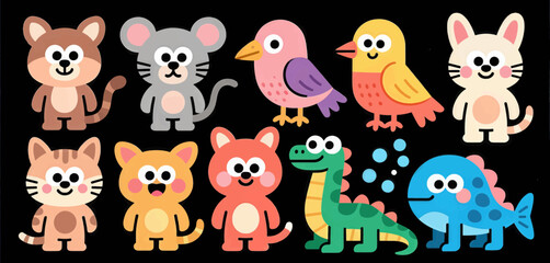 Fototapeta premium Cute cartoon animals set, colorful illustration, isolated