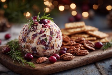 Gourmet Holiday Cheese Ball with Rosemary, Cranberries, and Pecans