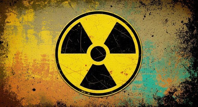 Radioactive symbol on grunge background, warning sign of radiation hazard