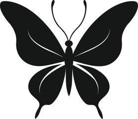 Black silhouette of a butterfly with detailed wings on a white background