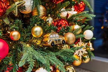 Decorated Christmas Tree with Ornaments and Lights