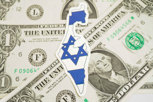 Israel flag on coins background, finance and accounting, banking concept.