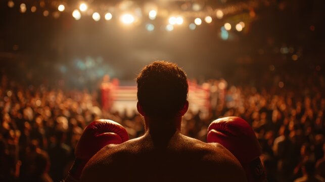 Boxer standing in the ring with a crowd in the background