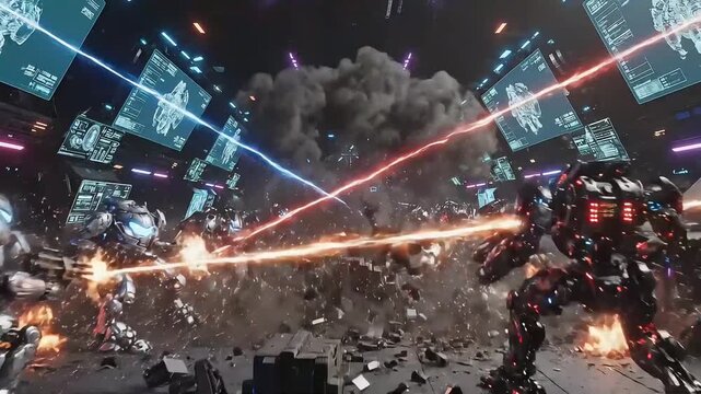 Futuristic Robot War Animation with Explosions and Laser FX &ndash; Epic HD Battle Scene
