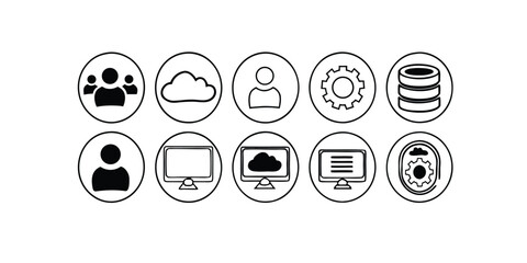 Collection of technology and user icons in circles