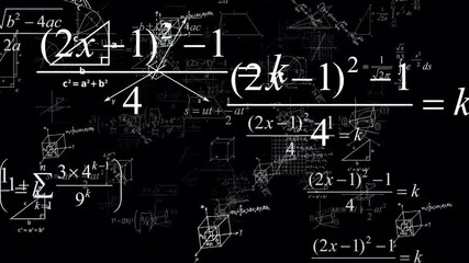 animation of complex mathematical formulas and geometric shapes on a black background - Powered by Adobe