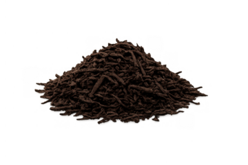 Heap of dried loose leaf black tea on transparent background, important ingredient for a healthy hot beverage