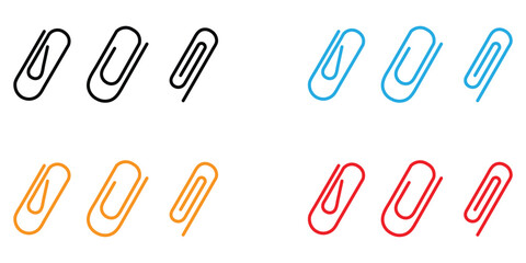 Paper clip icon set vector. Paperclip, attach, document clip, staple, fastener, page clamp symbol. vector illustration.
