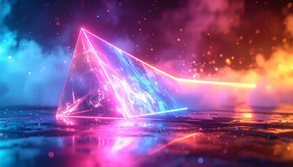 Stunning neon pyramid glowing with vibrant cosmic energy and light trails for futuristic designs and cutting edge tech branding projects