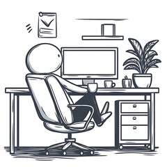 Relaxed individual taking a peaceful break at their comfortable home office desk with a computer