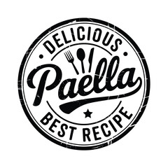 Delicious paella best recipe emblem with utensils