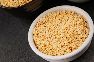 Orecchiette small pasta drum wheat pasta Italian food tasty snack fresh delicious gourmet food table setting rustic top view copy space