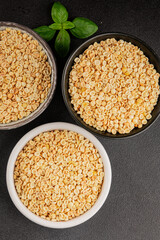 Orecchiette small pasta drum wheat pasta Italian food tasty snack fresh delicious gourmet food table setting rustic top view copy space