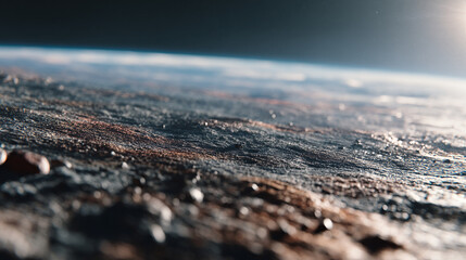 A close up view of a rough surface resembling an alien planet with a thin atmosphere