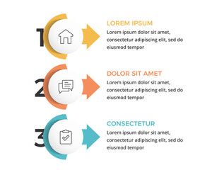 Numbered infographic showing three sequential steps with circles, arrows and icons