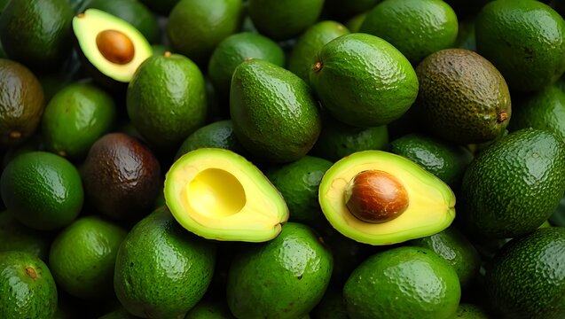 Fresh avocados close up showing ripe and healthy fruit texture
