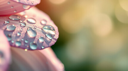 Macro View of Pink Flower Petal with Sparkling Water Drops and Gentle Bokeh Background background