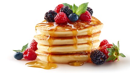 stack of pancakes with berries isolated on the white background 
