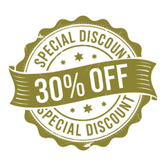 Special discount 30 percent off sale emblem