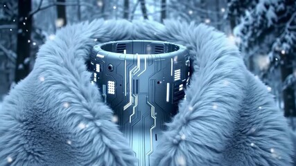 Futuristic Technology Hidden in Winter Wilderness Conceptual Fusion of Machinery and Nature s Furry Embrace - Powered by Adobe