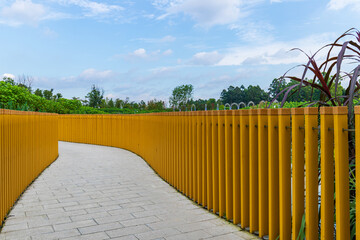The grey brick paths in the park