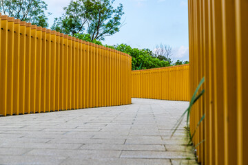 The grey brick paths in the park