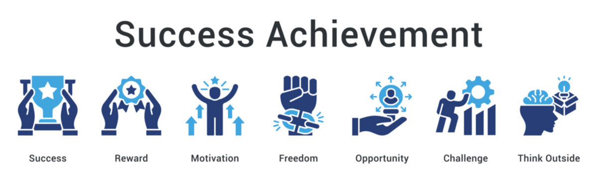 Success achievement celebrates reward and motivation with freedom to explore opportunity beyond challenges creatively.